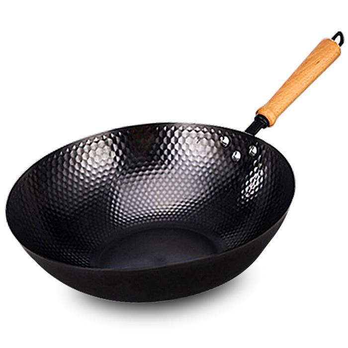 Wok Pan 32cm, Fry Pan with Detachable Wooden Handle, High Carbon