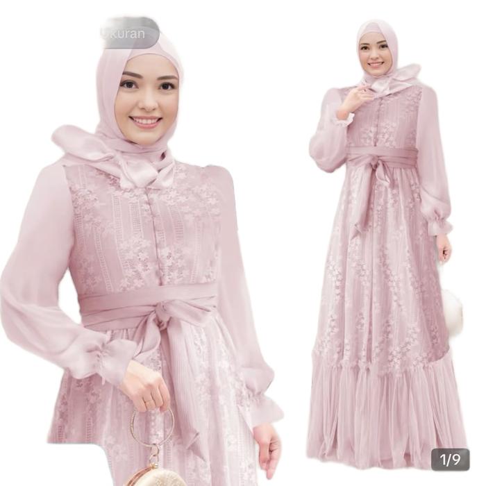 Gamis wanita Mewah dan Elegan Bahan Tafeta Dove Premium PJ 140 sangat mewah dan elegan. - Bahan Sati