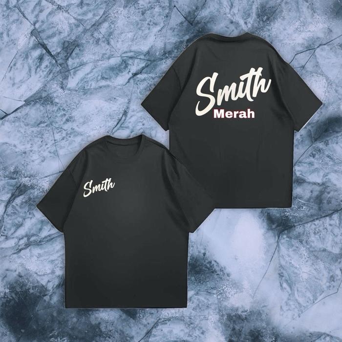 Baju kaos pria model terbaru gaya trendy casual sporty Smith Merah, hitam- M L XL
