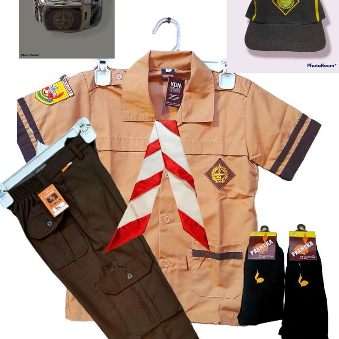 PAKET BAJU PRAMUKA SD SIAGA TANGAN PENDEK CELANA PDL BERKUALITAS KOMPLIT DASI TOPI KAOSKAKI IKAT PIN