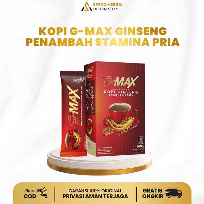 Kopi G-Max Penambah Stamina Pria Extra Ginseng dan Gula Aren - 1 Box Isi 10 Sachet