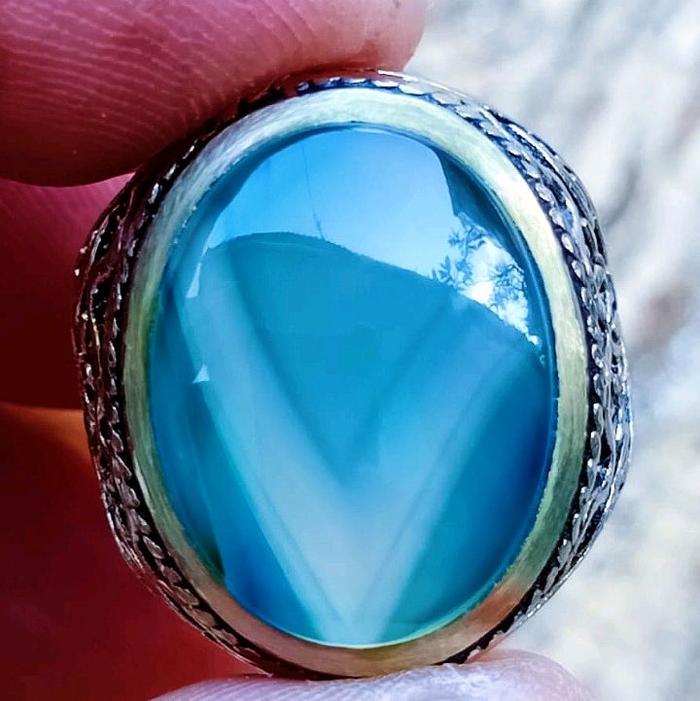 Akik Sulaiman Junder Rings dengan Batu Berwarna Biru Tua