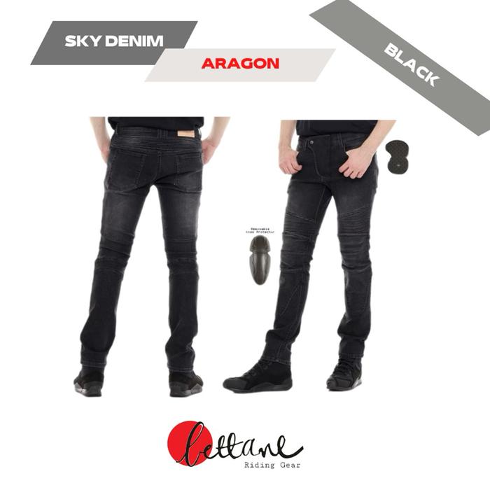 Celana Touring Sky Denim Tipe ARAGON Black & Blue Jeans Fit Slim Straight Stretch Panjang Pria denga