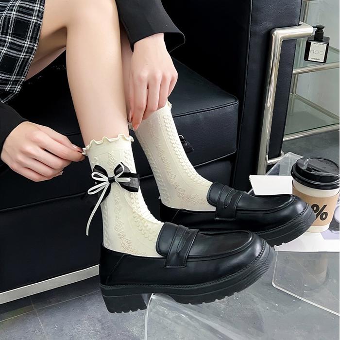 Little Maple Loli Kaos Kaki Betis Japanese / Kaos Kaki Pita Korean Socks Japanese Ribbon Socks