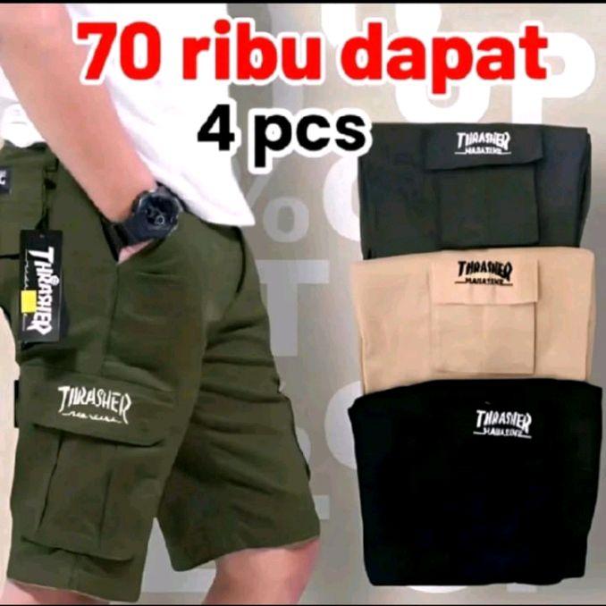 PAKET BUNDLING!! CELANA CARGO PENDEK ORIGINAL bordir Thraser saku 5 dengan Desain Trendy dan Kualita