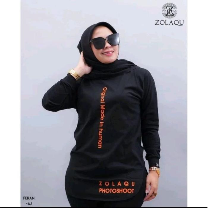 Kaos Wanita Tunik Lengan Panjang 24S [Size M-L-Xl-Xxl] Atasan Zolaqu Oval Atasan Wanita Muslimah Aa