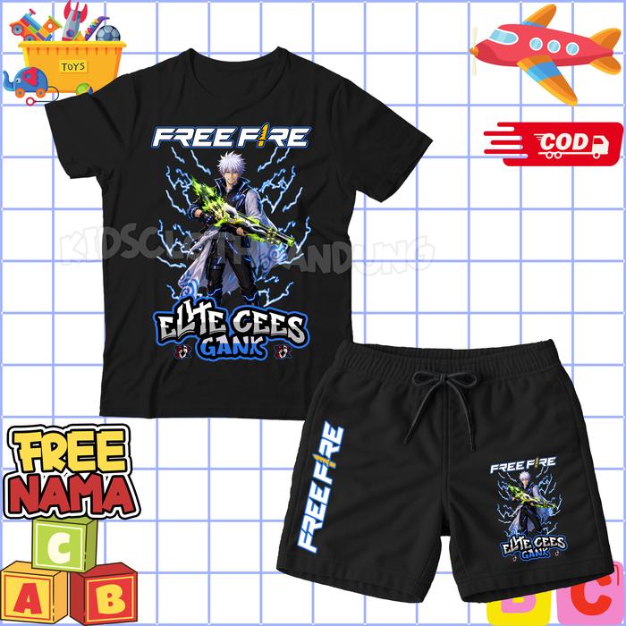 BISA COD Free Nama Kaos Anak Celana Pendek Anak Freefire FF Gintama Sg Lumut / T-shirt Anak Unisex 3
