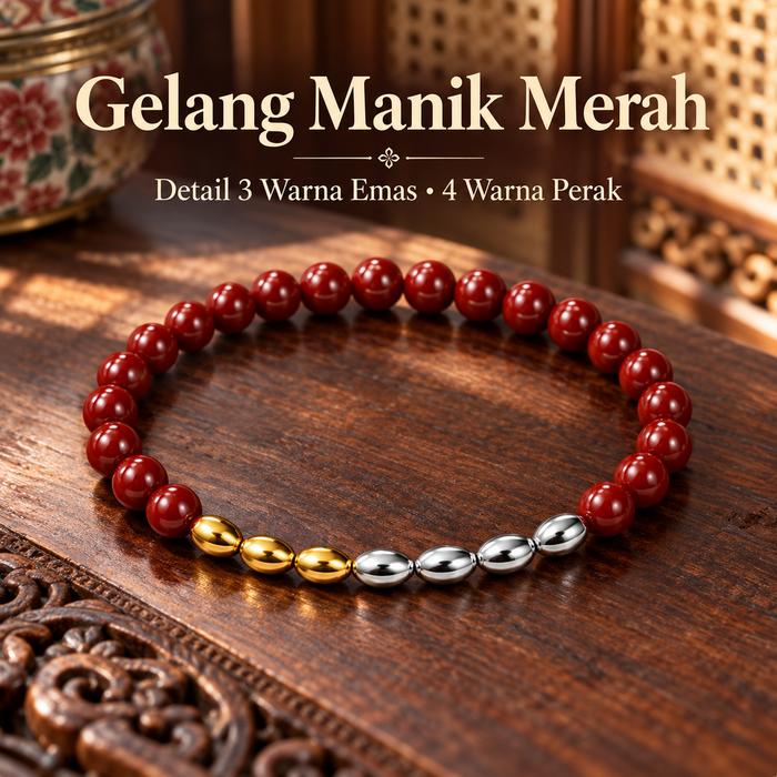 Gelang Cinnabar Tujuh Butir Beras Model Tiga Emas Empat Perak, Gelang Pembawa Hoki Pasir Ungu Emas K