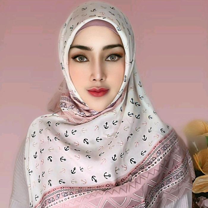 Hijab Segi Empat Viral istri Pelaut bahan Voal  Jasmine hijab Motif Jangkar Imut   Premium Casual El