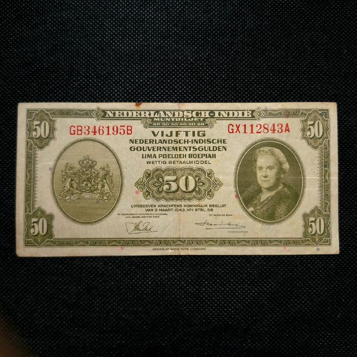 Uang Kuno 50 Gulden NICA Wilhelmina Tahun 1943