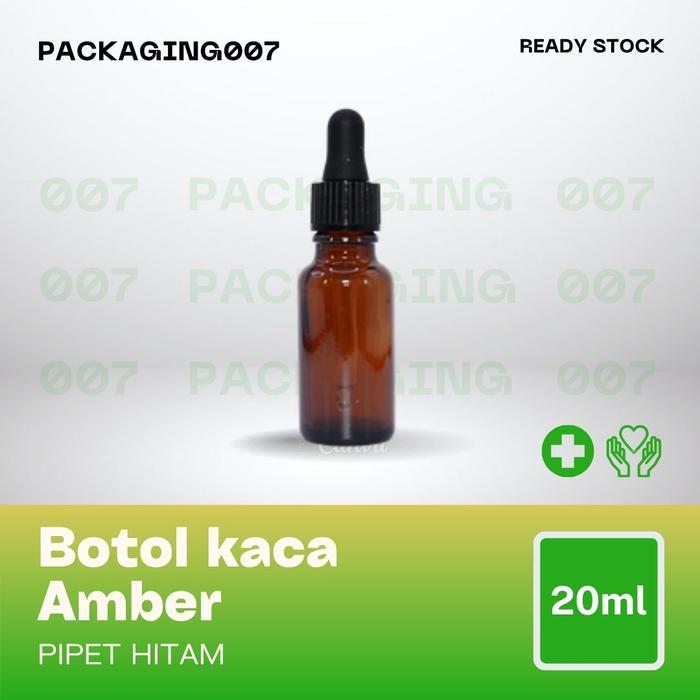 Botol Pipet Kaca Amber 20 ml - Pipet Essential oil / Pipet Serum