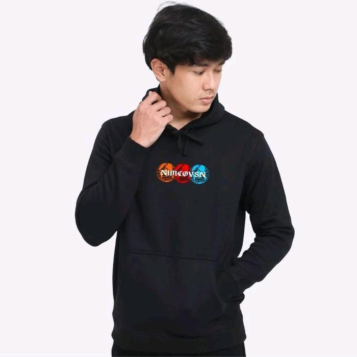 HOODIE NIMCO THRE BALL BLACK PRIA WANITA Lembut Nyaman Fleece Hitam Crewneck Unisex Keren