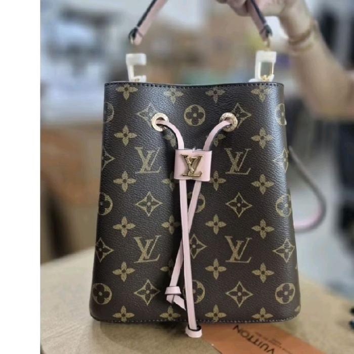 Neonoe LV Pink mint Tas Tangan Elegan dengan Desain Monogram Klasik dan Tali Warna Pink