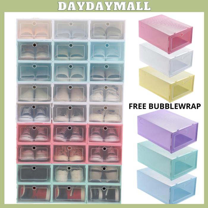 Kotak Sepatu Lipat Transparan Tebal Shoes Storage Box Organizer Rak Sepatu Plastik Susun dengan Penu