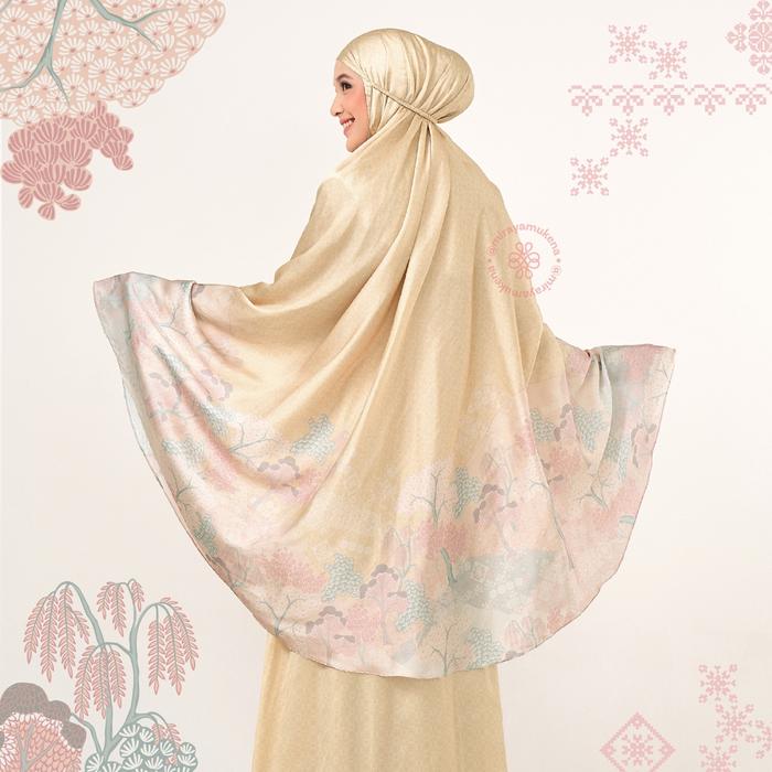 Mukena Travel Printing Motif Miraya Jardin Sunbeam Bahan Satin Silk