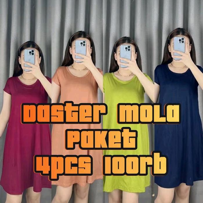 Paket Daster Mola - Baju Wanita Casual Midi Rayon - Dress, Remaja, Gaun, Dewasa, Pesta