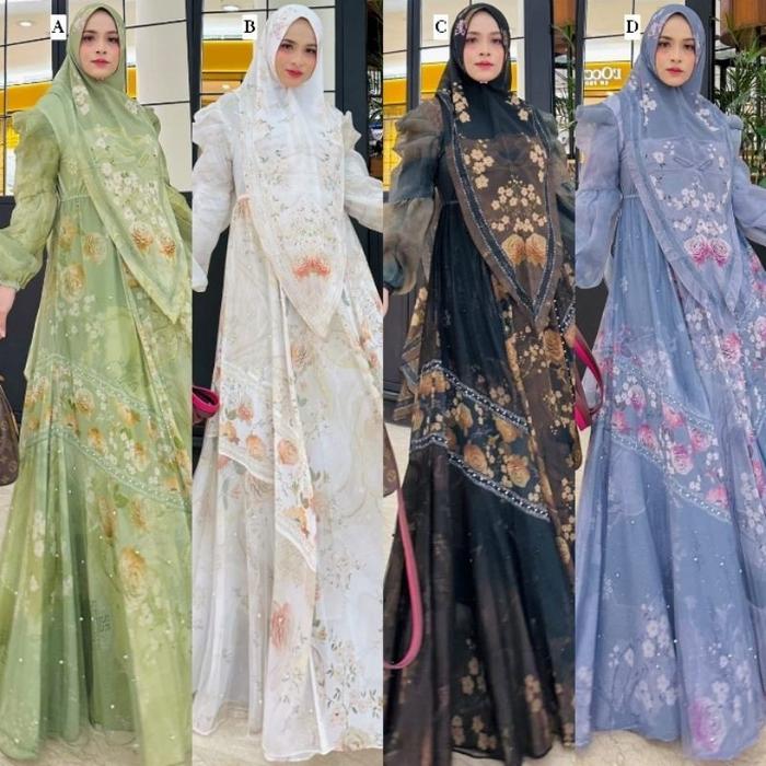 Dayyana Dayana Series Syari Hitam Putih Umroh Haji by Alya READY RGS Printing Gamis Ceruty Digital
