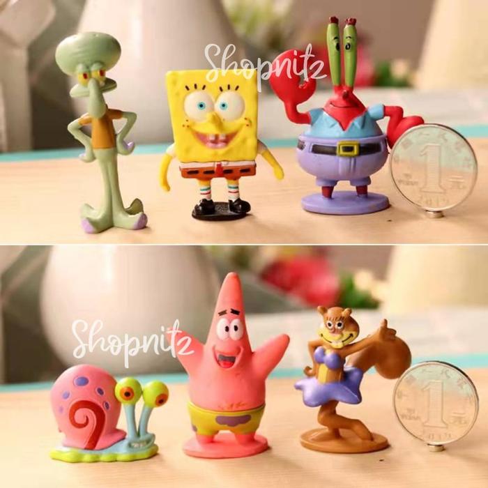 Topper Figure Cake Hiasan Toper Kue Karakter Motif Spongebob isi 6pcs