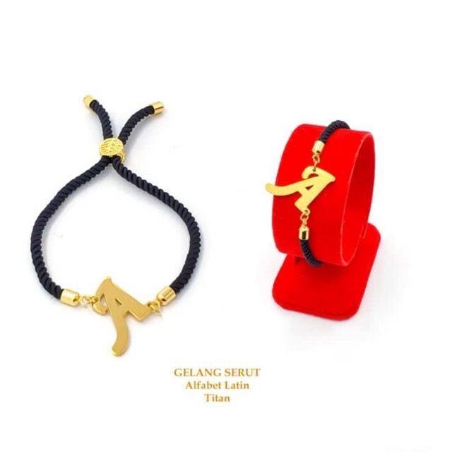 Gelang tali Serut Wanita Korea Inisial Nama Huruf latin Berlapis Emas Anti Karat