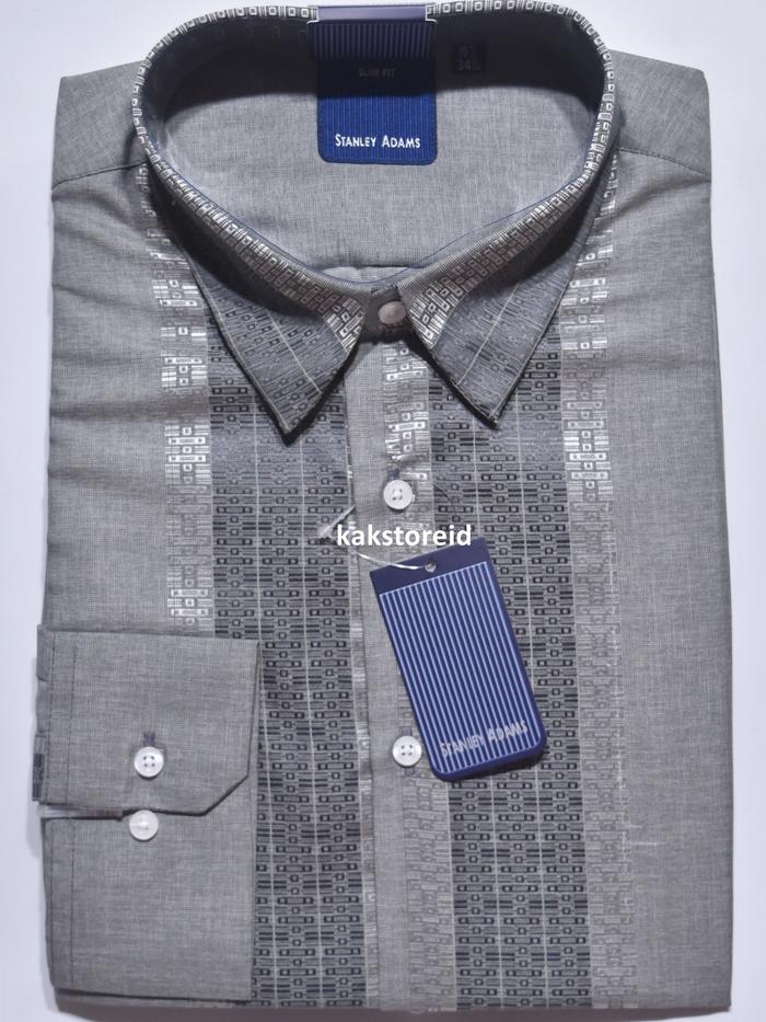 Kemeja Koko Abu Motif Lengan Panjang Slimfit Kemeja Kemko Bagus Untuk Kantor Stanley Adams SAS 466