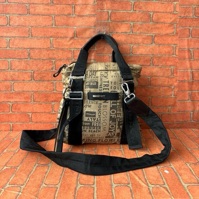 TAS SLING PRIA WANITA NANNINI NILON MIX KULIT ASLI SECOND BRANDED CREAM BLACK / TAS SELEMPANG PRIA W