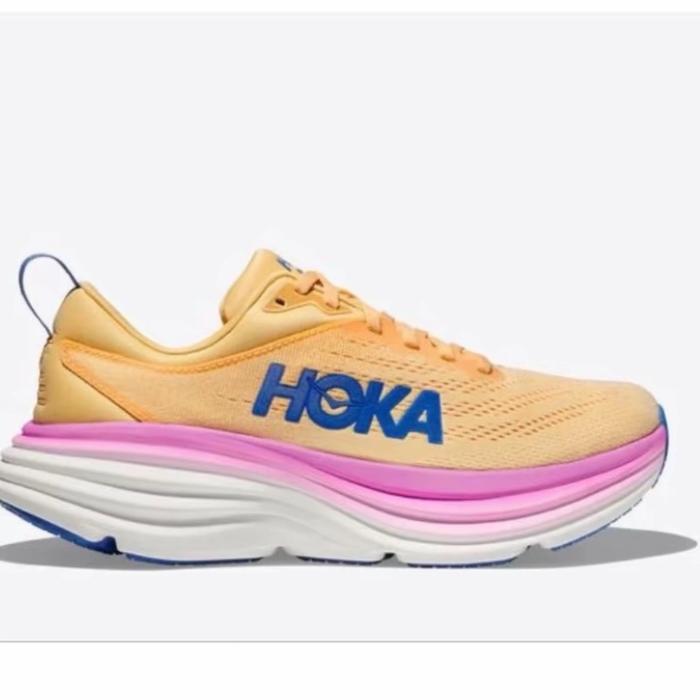 Hoka Bondi 8 Shell Yellow Lilac Casual Shoes Sneakers Pria Olahraga