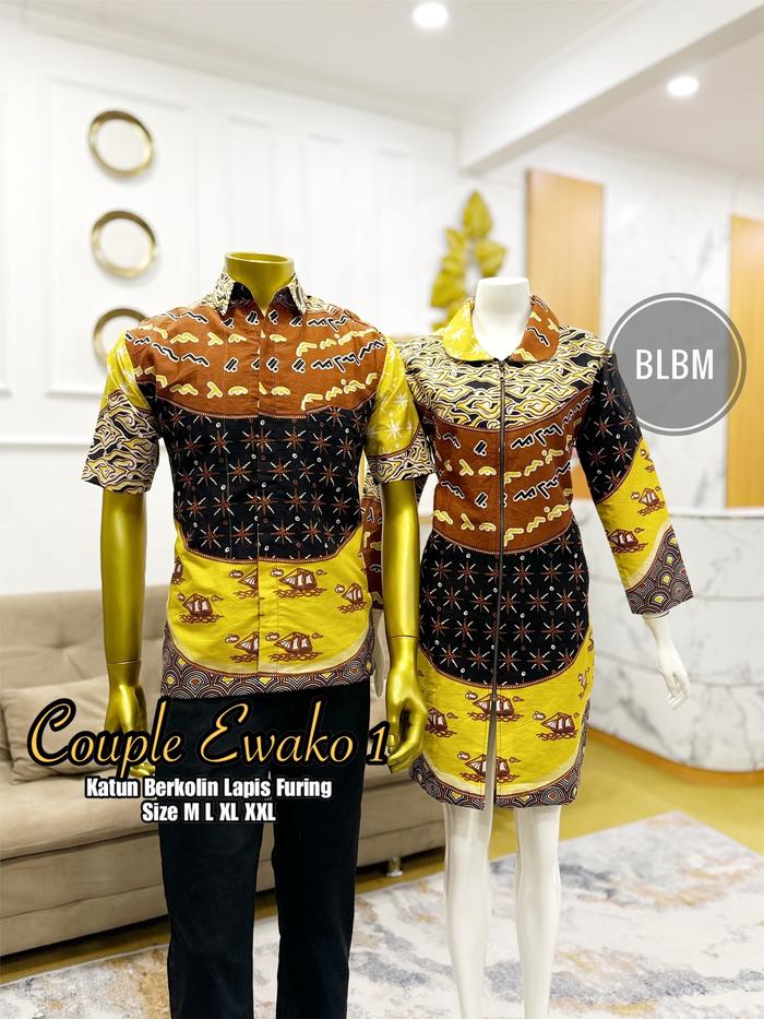 Batik Couple Batik Sarimbit Batik Pria Wanita Kode Ewako 1 bahan Katun Bekolin Lapis Furing Batik Lo