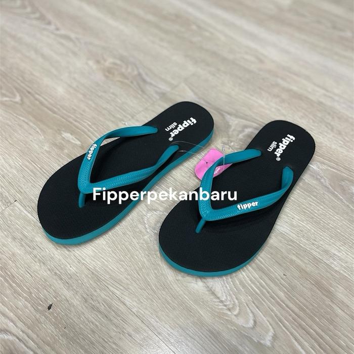 Fipper - Slim Black / Turquoise Karet Sandal Jepit Wanita dan pria
