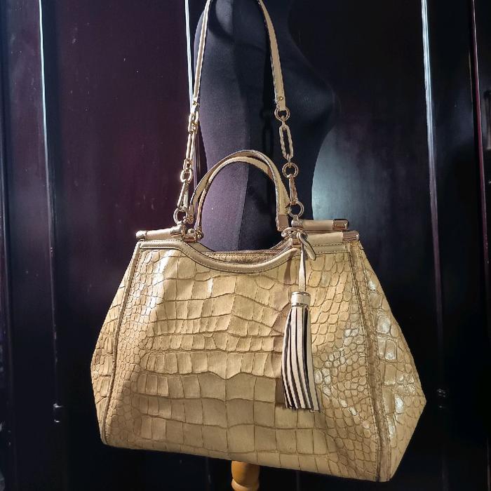 Shoulder Bag / Handbag / Tas Jinjing Kulit Asli  Brand  C O A C H  Croco Beige Preloved/second Minus