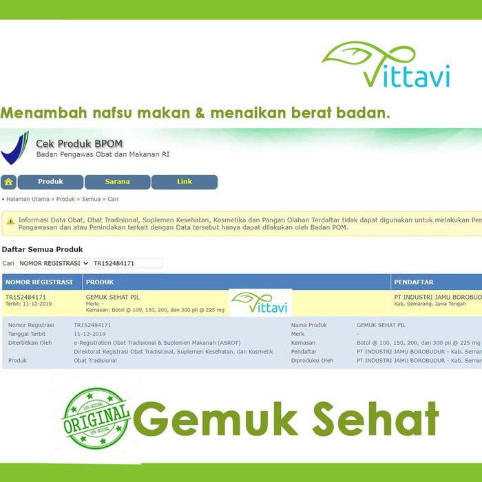 Pil Gemuk Sehat Borobudur- Herbal Penggemuk Badan Terbaik Bpom- Penambah Berat Badan