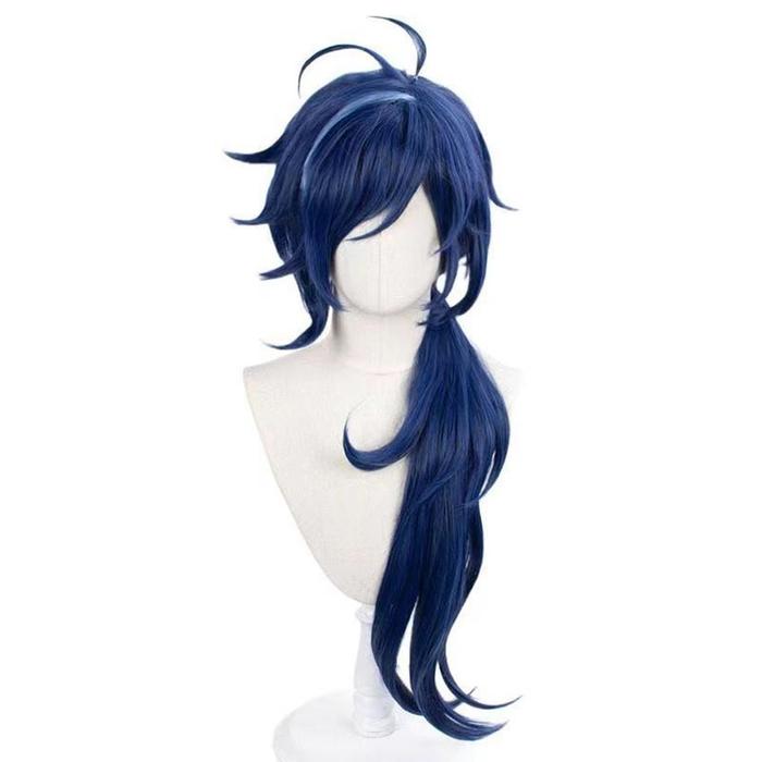 Wig Kaeya Cosplay Genshin Impact 80cm Rambut Biru Panjang Dewasa/Anak-Anak Dapat Menggunakannya