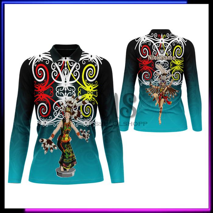 Baju  Batik Dayak Wanita / Kaos Jersey Batik Dayak Kalimantan / Baju Polo Batik Dayak