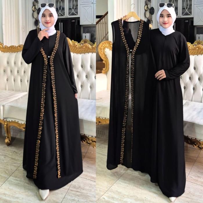 Gamis Lepas Pasang Terbaru Gamis Abaya Turkey Inner Outer Hitam