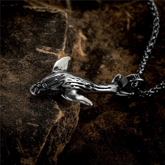 MKENDN Ocean Style Vintage Stainless Steel 52HZ Whale Pendant Link Chain Necklace For Men Women Love