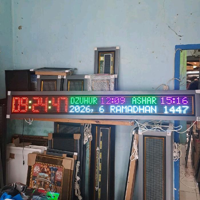 Jam Digital Jadwal Sholat Running Text Petugas jumat Saldo  tipe P10 RGB 6P ukuran 30x206
