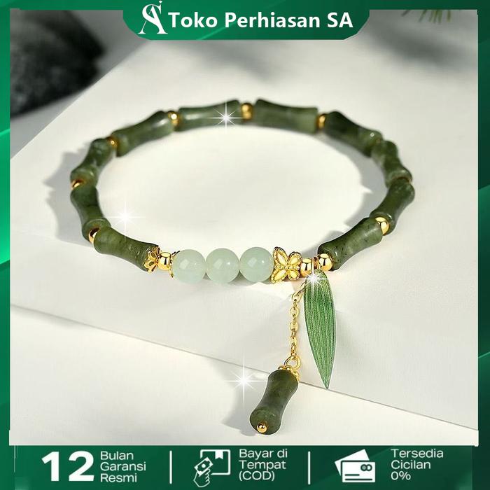 【Kotak Hadiah Gratis】Gelang Bambu Giok Hetian Manik-Manik Set Kotak Hadiah Ulang Tahun untuk Wanita 