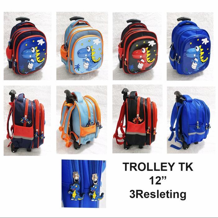 TAS DORONG TROLLEY ANAK SEKOLAH TK / PAUD DINOSAURUS TIMBUL GLOSSY