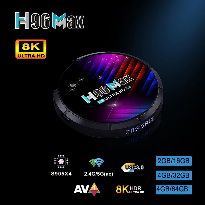 H96 MAX X4 TV Box Android 11 4K Amlogic S905X4 RAM 4GB ROM 64GB WiFi Dual Band
