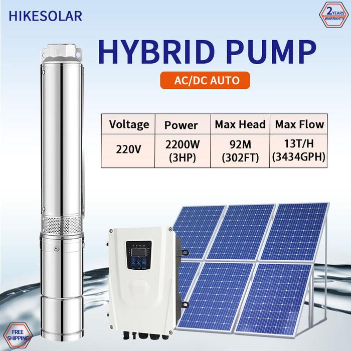 Hybrid 3HP AC/DC Solar Powered Submersible Borehole Water Pump Plastic Impeller Quality Green Power 