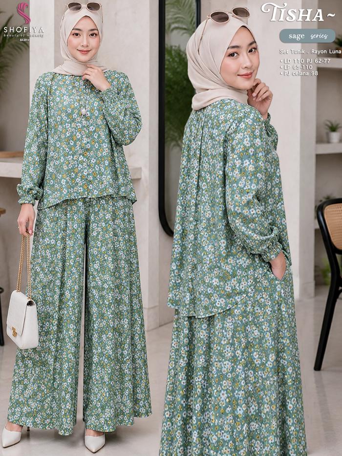 4zima Tisha Set Tunik Kulot Rayon Luna LD 110 by Shofiya Homey Setelan Tidur Adem