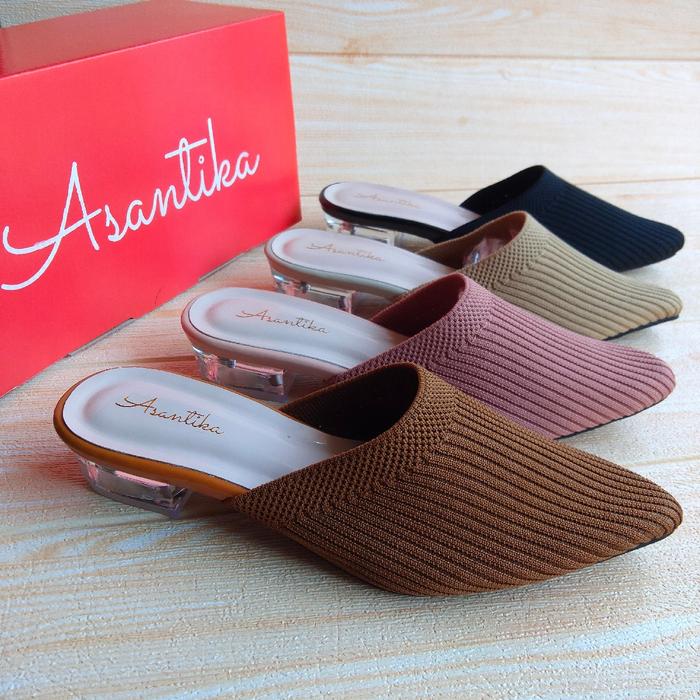 Asantika Sandal Heels Rajut Hak Kaca Pendek 2 cm Premium Murah Ready Bigsize Big Size Jumbo 41 42 43