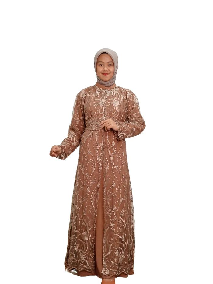 [COD] Gamis Mulim Brokat PESTA KONDANGAN Crinkle Mix Brocade All Size Fit To XL Maxi Dress Terbaru W