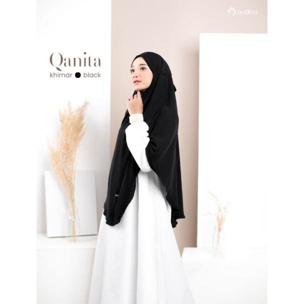 Qonita Khimar Putih Tulang ORI Audina/Jilbab Tali /Jilbab Umroh Haji /Non Ped