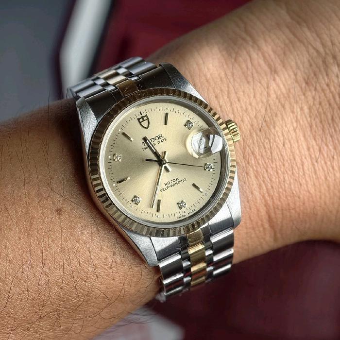 jam tangan pria tudor prince date twotone fullset 74033