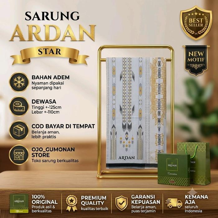 Sarung Ardan STAR Songket dsk/tkp/jkm Gold | silver Hitam | Putih Asli by ketjubung terbaru