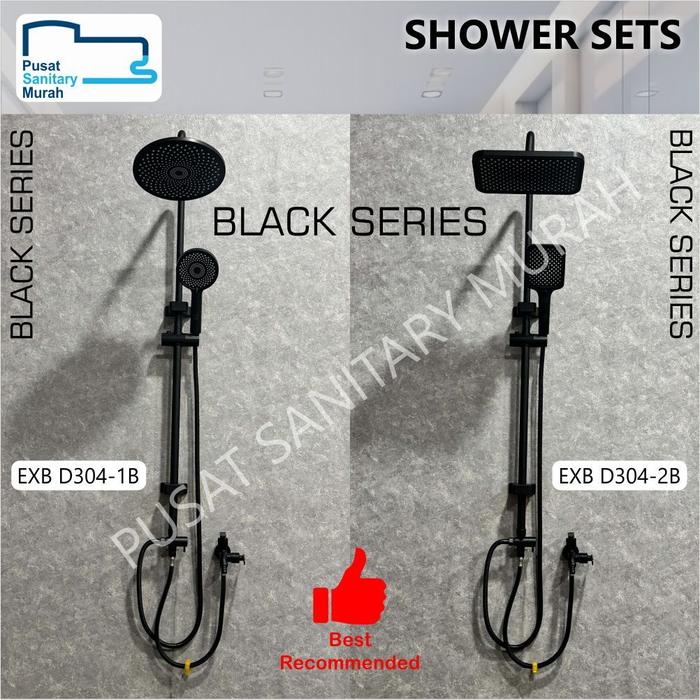 Shower Set Mandi Dingin EIXO Bufalo Stainless Steel Hitam Komplit Minimalis
