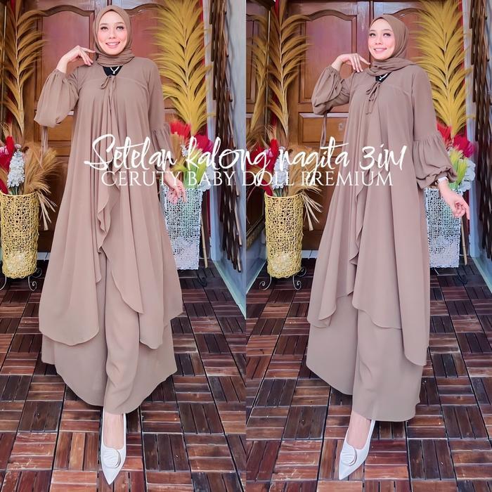 Setelan Kalong Nagita Satu Set Jilbab ,Pakaian Muslimah ,Outer ,Kardigan,Celana Kulot Palazo Terbaru