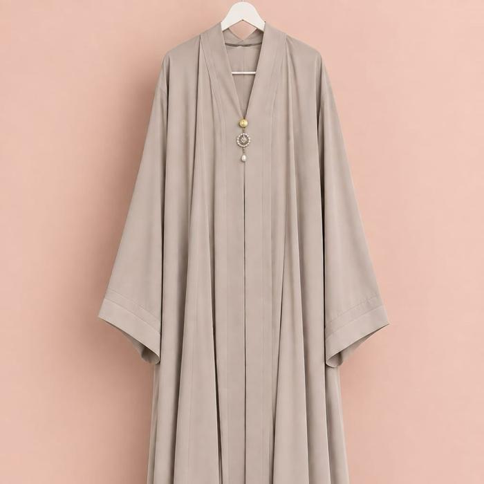 QIYARA NOOR - Saudi Nida Premium Abaya | set Outer Inner nyambung dengan Bros Dekoratif & Hijab Pash