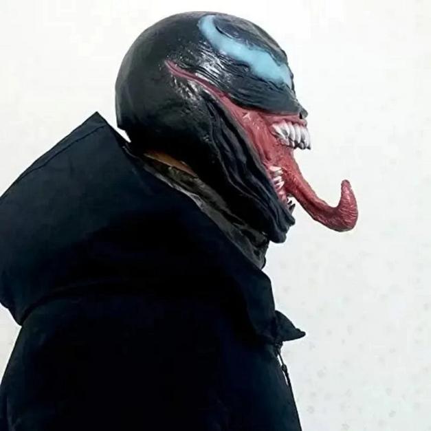 Topeng VENOM Hood Cosplay Latex Halloween Alat Peraga Lucu Topeng Film Marvel Puting Periferal