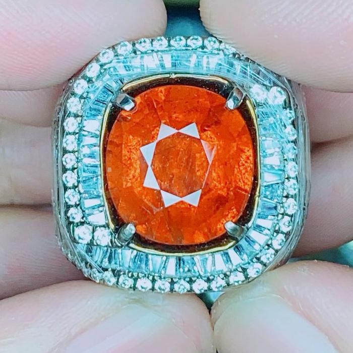 Natural Spessartite Garnet (Mandarin) Ring Perak Tapper Super Kristal Top Quality